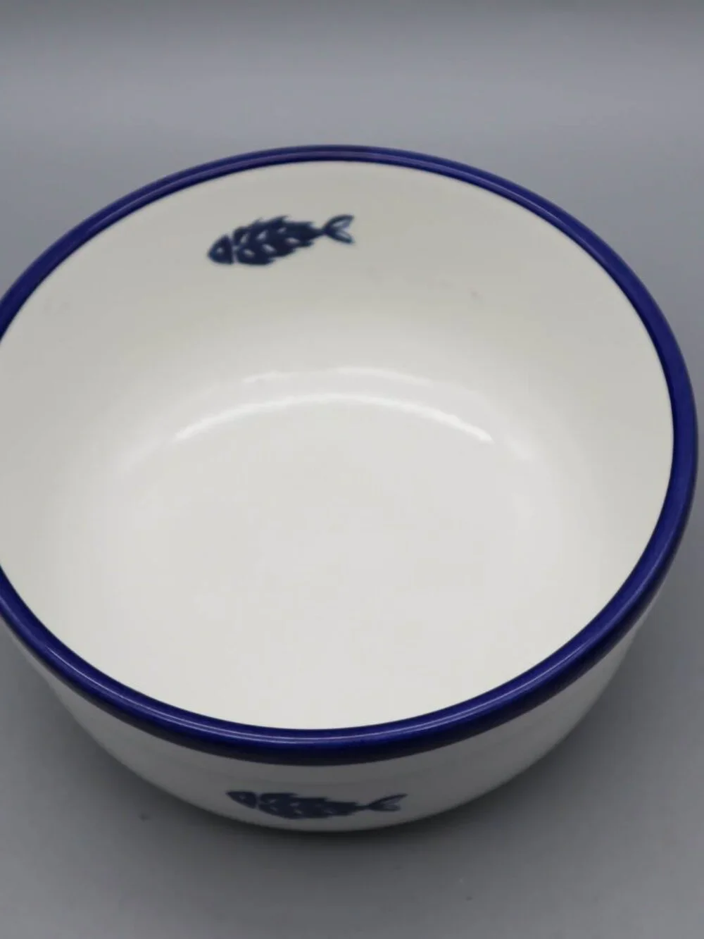Crate & Barrel Blue & White Fish Soup Cereal Bowl Italian Pottery Over & Back